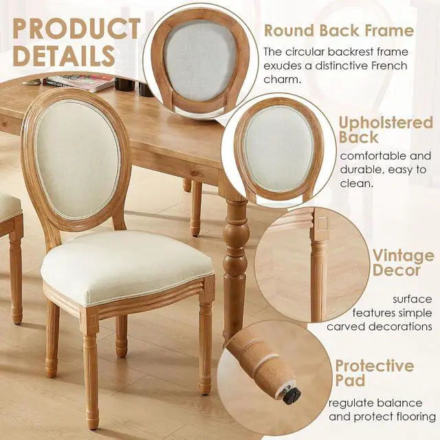 Alt view image 5 of 7 - French Country Dining Chairs, Upholstered Dining Chairs Set of 6