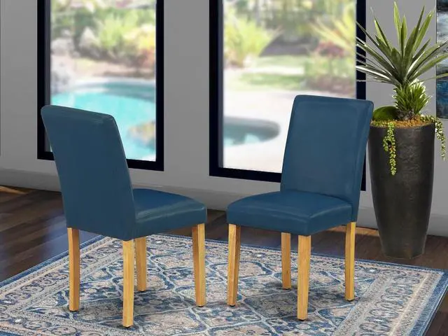 Alt view image 2 of 7 - East West Furniture ABP4T55 Abbott Parson Kitchen Chairs - Oasis Blue Faux Leather Padded Dining Chairs, Set of 2, Oak