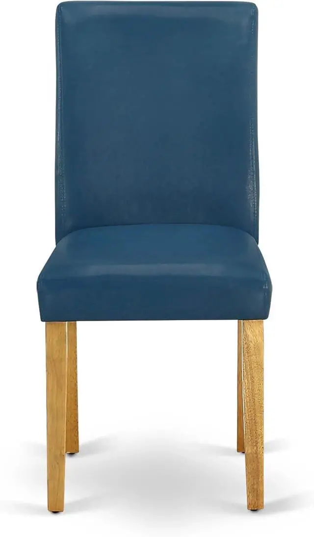 Alt view image 4 of 7 - East West Furniture ABP4T55 Abbott Parson Kitchen Chairs - Oasis Blue Faux Leather Padded Dining Chairs, Set of 2, Oak
