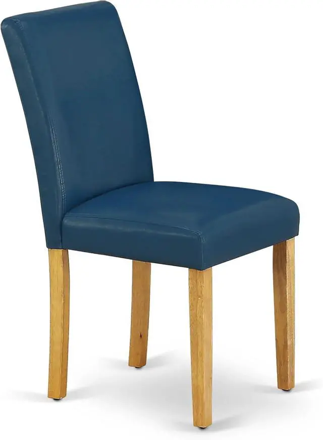 Alt view image 5 of 7 - East West Furniture ABP4T55 Abbott Parson Kitchen Chairs - Oasis Blue Faux Leather Padded Dining Chairs, Set of 2, Oak