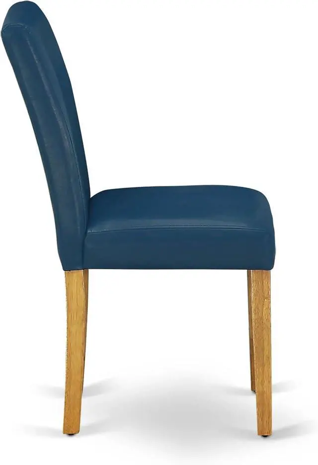 Alt view image 6 of 7 - East West Furniture ABP4T55 Abbott Parson Kitchen Chairs - Oasis Blue Faux Leather Padded Dining Chairs, Set of 2, Oak