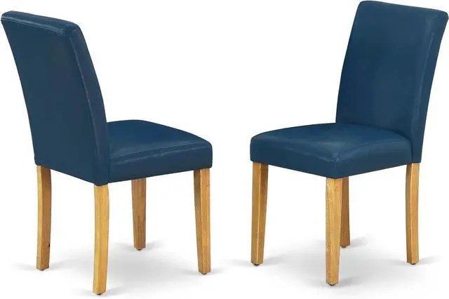 Main image of East West Furniture ABP4T55 Abbott Parson Kitchen Chairs - Oasis Blue Faux Leather Padded Dining Chairs, Set of 2, Oak