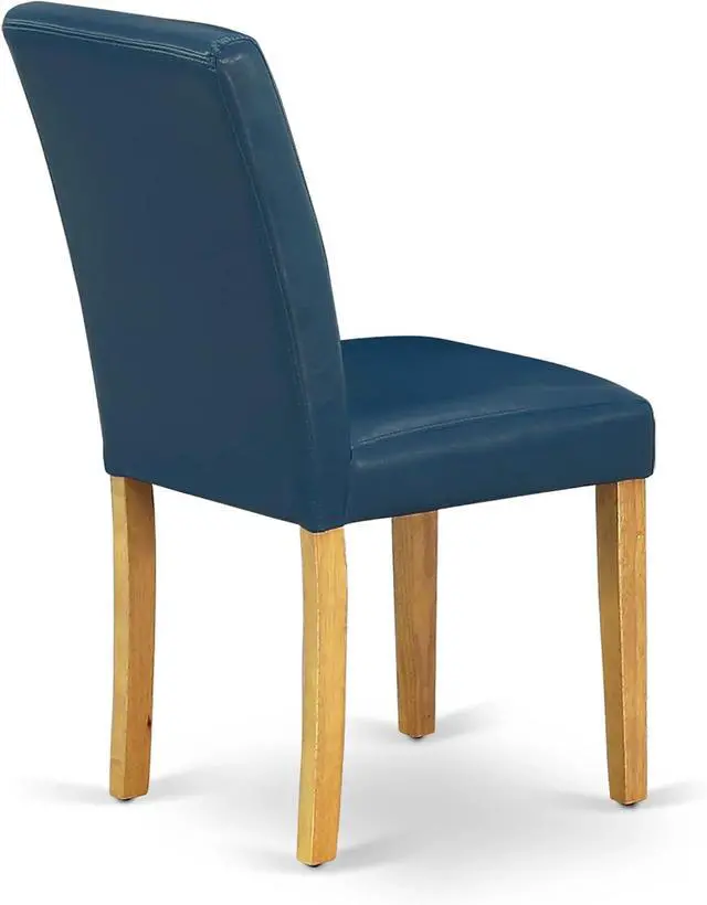 Alt view image 7 of 7 - East West Furniture ABP4T55 Abbott Parson Kitchen Chairs - Oasis Blue Faux Leather Padded Dining Chairs, Set of 2, Oak