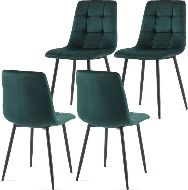 Main image of NORDICANA Forest Green Velvet Dining Chairs Set of 4, Upholstered Tufted Kitchen Chairs, Comfortable Seat, Metal Leg, Easy Assembly