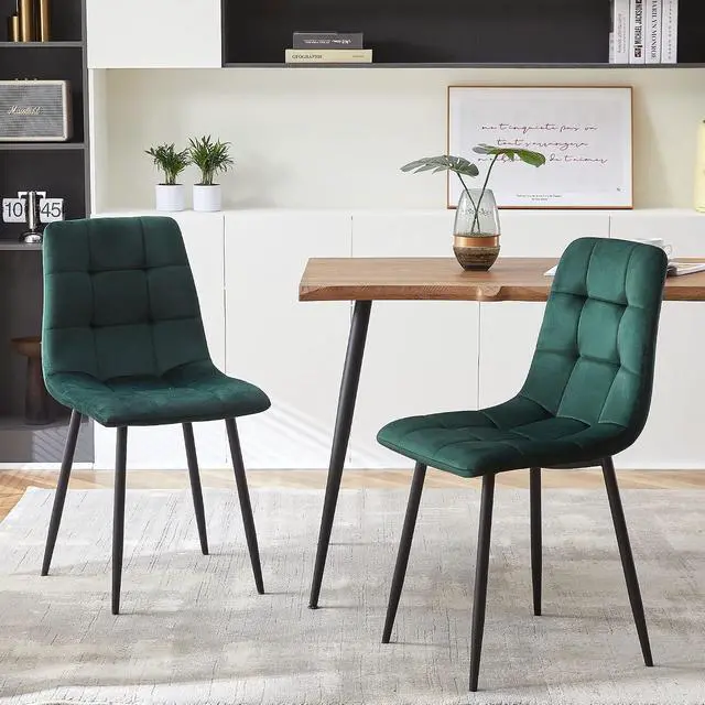 Alt view image 2 of 7 - NORDICANA Forest Green Velvet Dining Chairs Set of 4, Upholstered Tufted Kitchen Chairs, Comfortable Seat, Metal Leg, Easy Assembly
