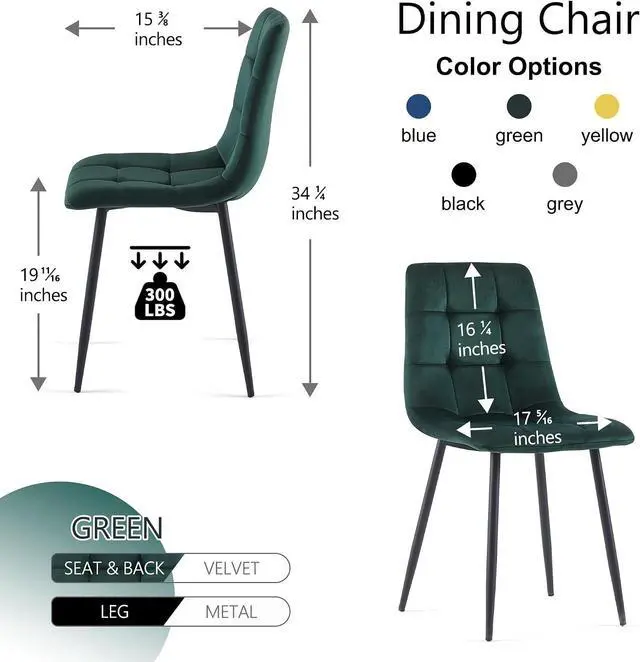 Alt view image 3 of 7 - NORDICANA Forest Green Velvet Dining Chairs Set of 4, Upholstered Tufted Kitchen Chairs, Comfortable Seat, Metal Leg, Easy Assembly
