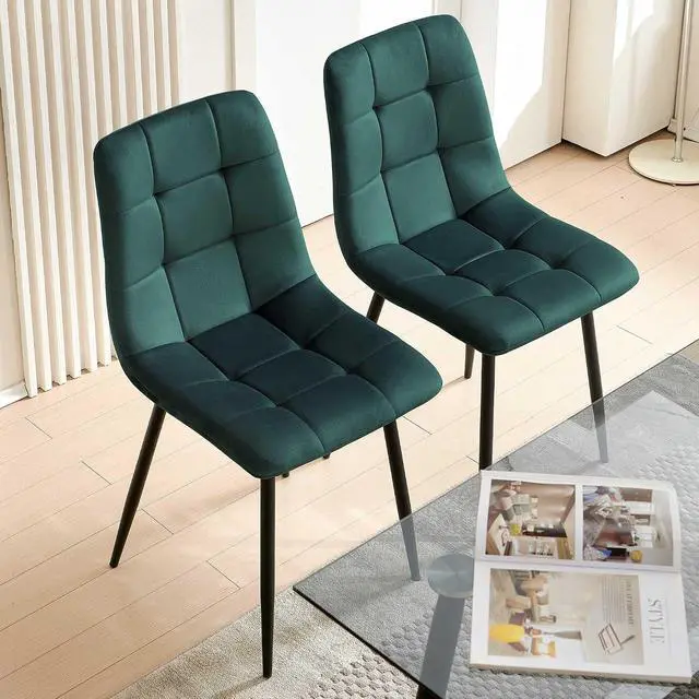 Alt view image 6 of 7 - NORDICANA Forest Green Velvet Dining Chairs Set of 4, Upholstered Tufted Kitchen Chairs, Comfortable Seat, Metal Leg, Easy Assembly
