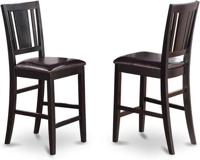 Main image of East West Furniture BUS-BLK-LC Buckland Counter Height Stools - Faux Leather Upholstered Wooden Chairs, Set of 2, Black
