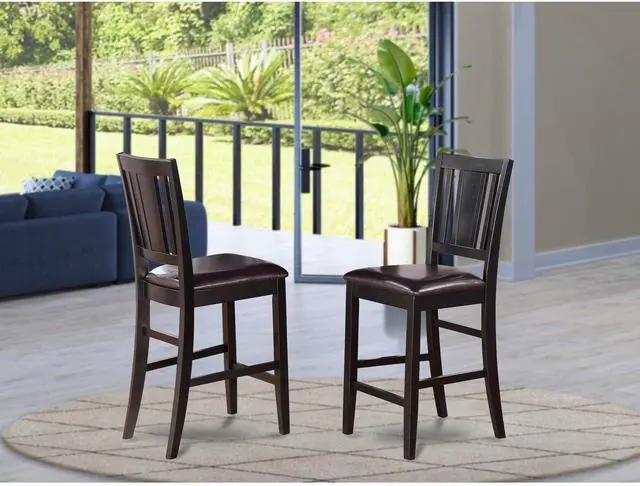 Alt view image 2 of 3 - East West Furniture BUS-BLK-LC Buckland Counter Height Stools - Faux Leather Upholstered Wooden Chairs, Set of 2, Black
