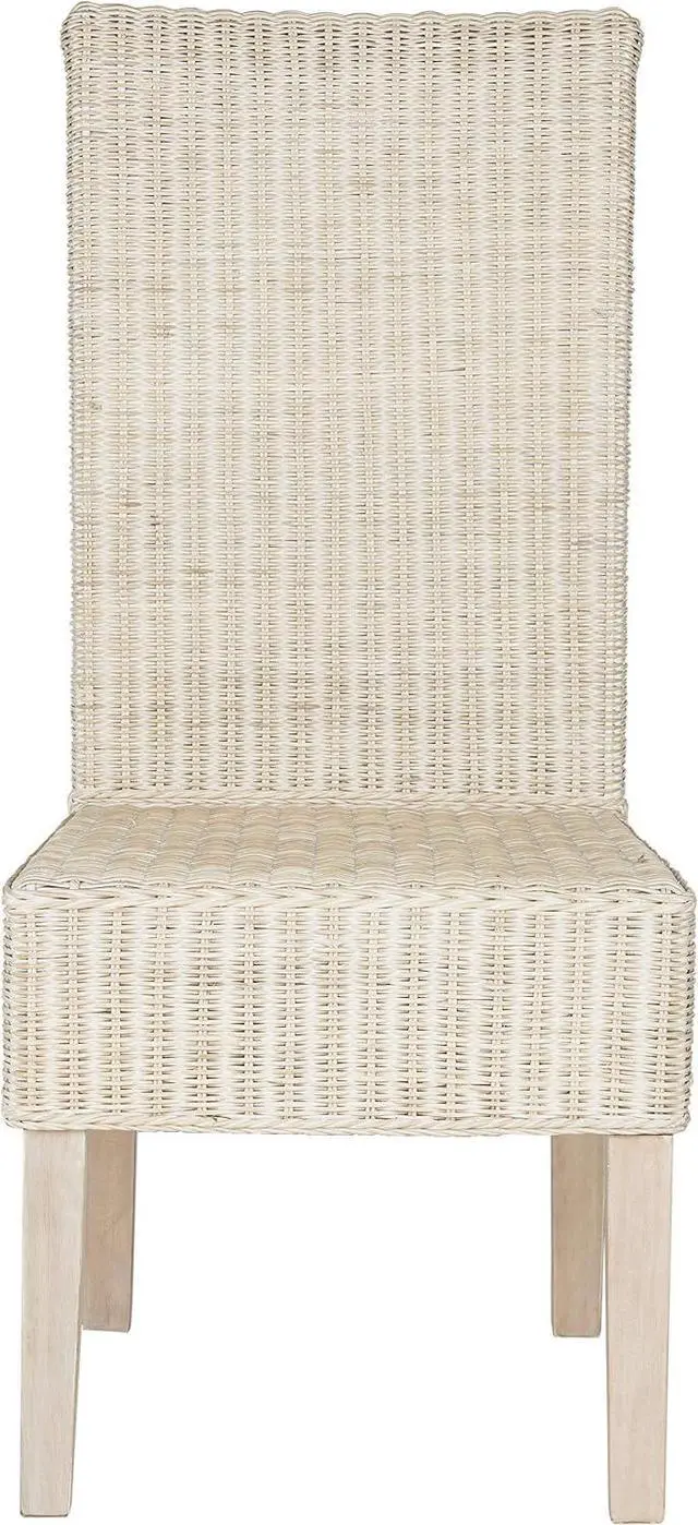 Main image of SAFAVIEH Furniture - Arjun Wicker Dining Chair Set of 2 - White Washed - Rattan - Coastal Woven Design - Ideal for Dining Room, Kitchen, 17.7" Seat Height (SEA8013D-SET2)