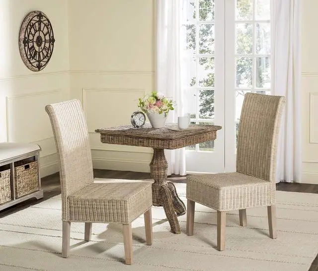 Alt view image 2 of 7 - SAFAVIEH Furniture - Arjun Wicker Dining Chair Set of 2 - White Washed - Rattan - Coastal Woven Design - Ideal for Dining Room, Kitchen, 17.7" Seat Height (SEA8013D-SET2)