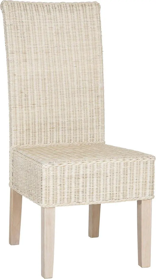 Alt view image 4 of 7 - SAFAVIEH Furniture - Arjun Wicker Dining Chair Set of 2 - White Washed - Rattan - Coastal Woven Design - Ideal for Dining Room, Kitchen, 17.7" Seat Height (SEA8013D-SET2)