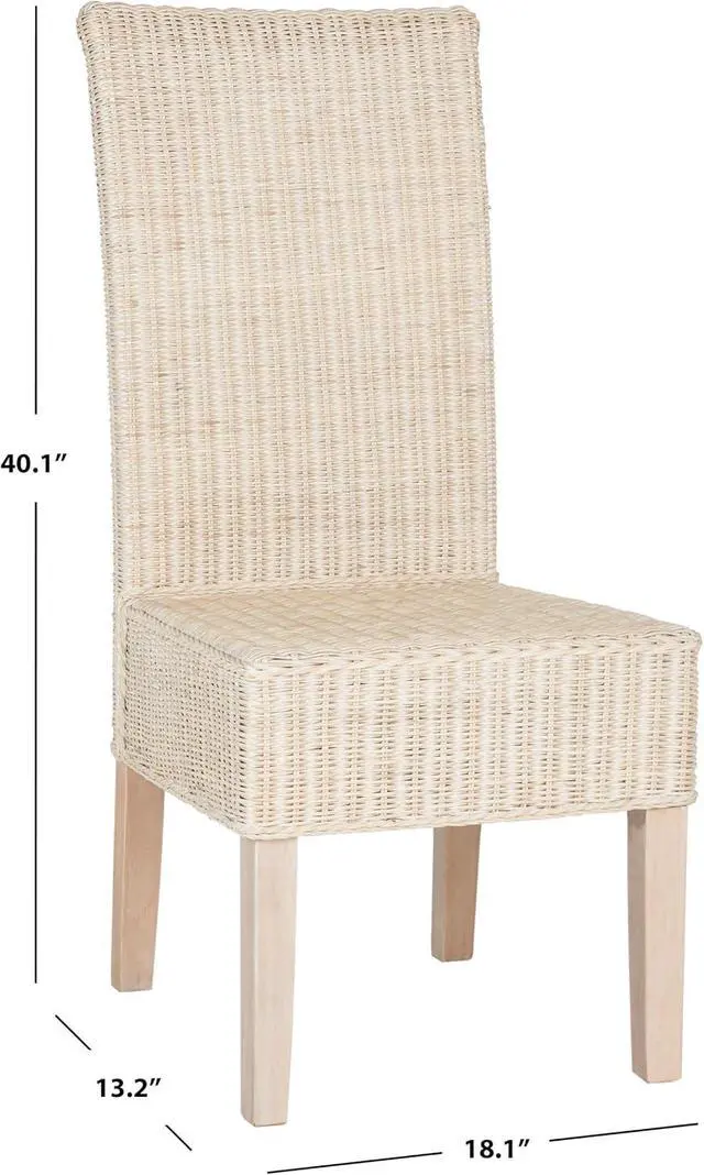 Alt view image 3 of 7 - SAFAVIEH Furniture - Arjun Wicker Dining Chair Set of 2 - White Washed - Rattan - Coastal Woven Design - Ideal for Dining Room, Kitchen, 17.7" Seat Height (SEA8013D-SET2)