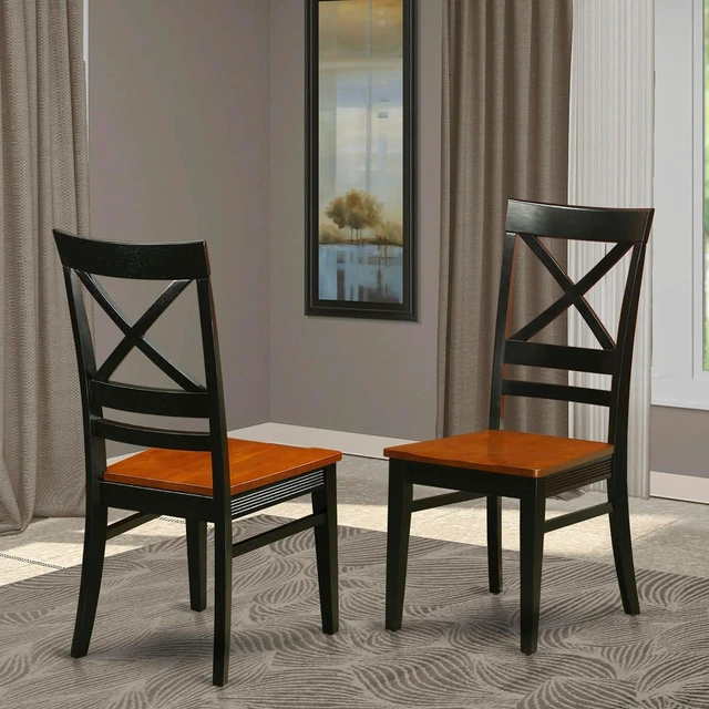 Alt view image 2 of 7 - East West Furniture QUC-BLK-W Quincy Kitchen Dining Chairs - Cross Back Wooden Seat Chairs, Set of 2, Black & Cherry