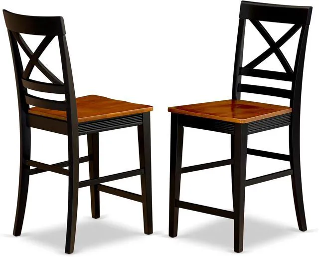 Alt view image 4 of 7 - East West Furniture QUC-BLK-W Quincy Kitchen Dining Chairs - Cross Back Wooden Seat Chairs, Set of 2, Black & Cherry