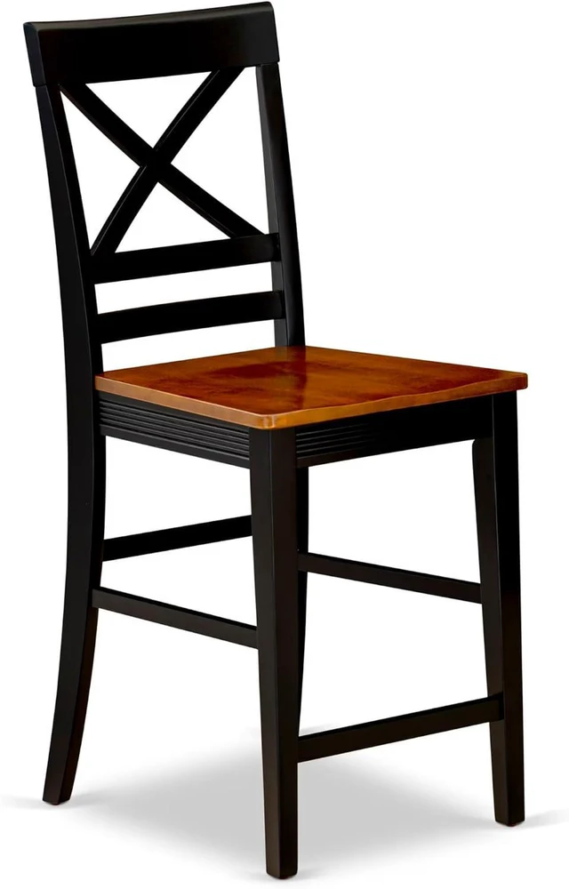 Alt view image 6 of 7 - East West Furniture QUC-BLK-W Quincy Kitchen Dining Chairs - Cross Back Wooden Seat Chairs, Set of 2, Black & Cherry