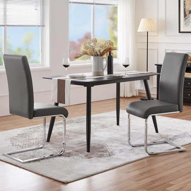 Alt view image 2 of 7 - Yaheetech Upholstered Dining Side Chairs Set of 2 High Back Gray