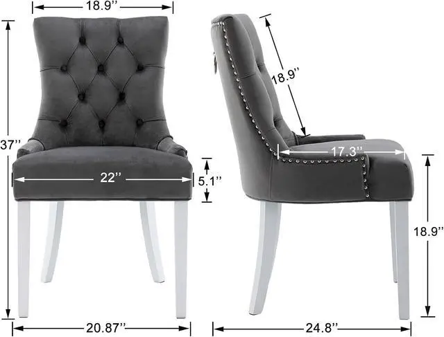 Alt view image 3 of 7 - Velvet Dining Chairs Set of 2, Modern Upholstered Dining Room Chairs with Wooden Legs and Padded Seat, Contemporary Kitchen Chairs Parsons Chairs for Home Dining Room Living Room Bedroom, Gray