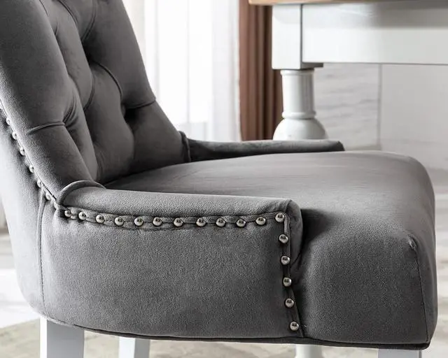 Alt view image 6 of 7 - Velvet Dining Chairs Set of 2, Modern Upholstered Dining Room Chairs with Wooden Legs and Padded Seat, Contemporary Kitchen Chairs Parsons Chairs for Home Dining Room Living Room Bedroom, Gray