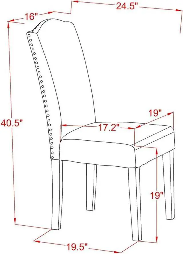 Alt view image 3 of 7 - East West Furniture ENP2T57 Encinal Parson Kitchen Chairs - Nailhead Trim Pond Faux Leather Padded Dining Chairs, Set of 2, Linen White