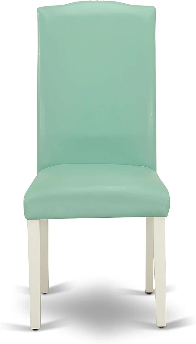 Alt view image 4 of 7 - East West Furniture ENP2T57 Encinal Parson Kitchen Chairs - Nailhead Trim Pond Faux Leather Padded Dining Chairs, Set of 2, Linen White