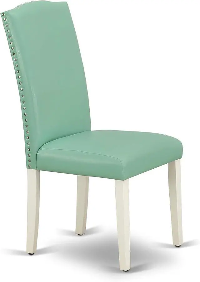 Alt view image 5 of 7 - East West Furniture ENP2T57 Encinal Parson Kitchen Chairs - Nailhead Trim Pond Faux Leather Padded Dining Chairs, Set of 2, Linen White