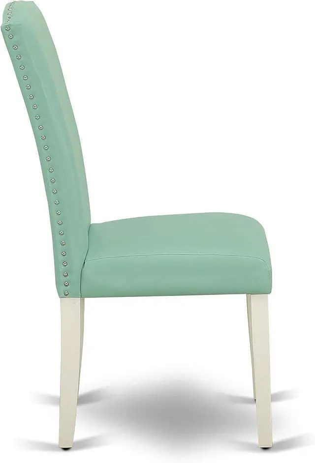Alt view image 6 of 7 - East West Furniture ENP2T57 Encinal Parson Kitchen Chairs - Nailhead Trim Pond Faux Leather Padded Dining Chairs, Set of 2, Linen White