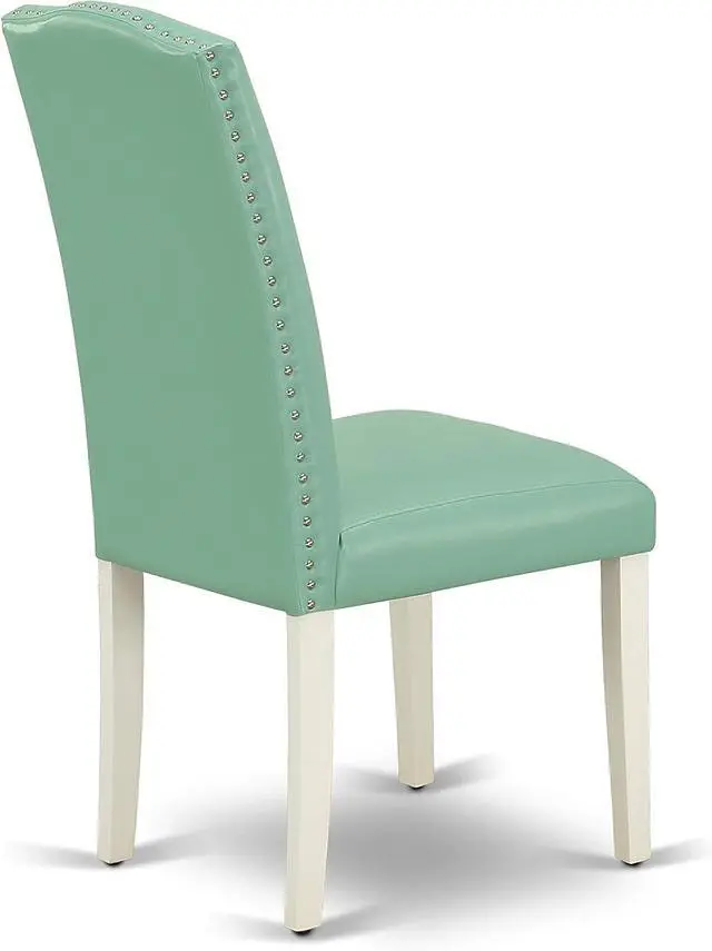 Alt view image 7 of 7 - East West Furniture ENP2T57 Encinal Parson Kitchen Chairs - Nailhead Trim Pond Faux Leather Padded Dining Chairs, Set of 2, Linen White