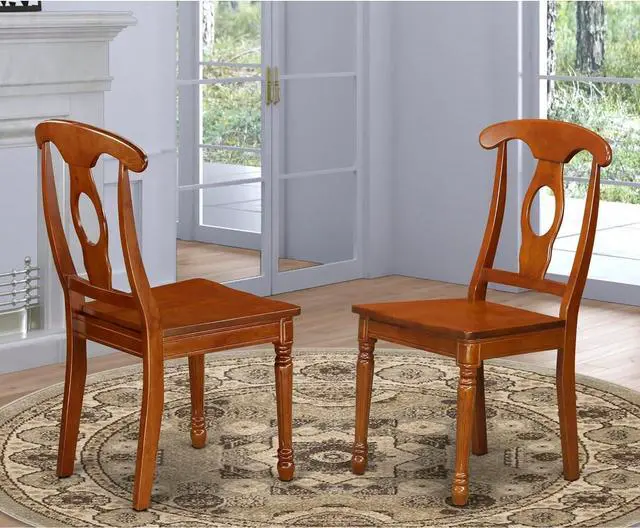 Alt view image 2 of 4 - East West Furniture NAC-SBR-W Napoleon Kitchen Dining Chairs - Napoleon Back Solid Wood Seat Chairs, Set of 2, Saddle Brown