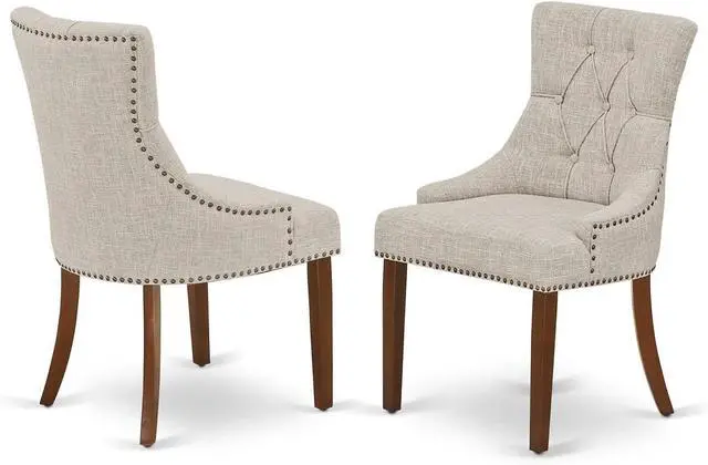 Main image of East West Furniture FRP3T05 Friona Parson Dining Chairs - Button Tufted Nailhead Trim Doeskin Linen Fabric Upholstered Chairs, Set of 2, Mahogany