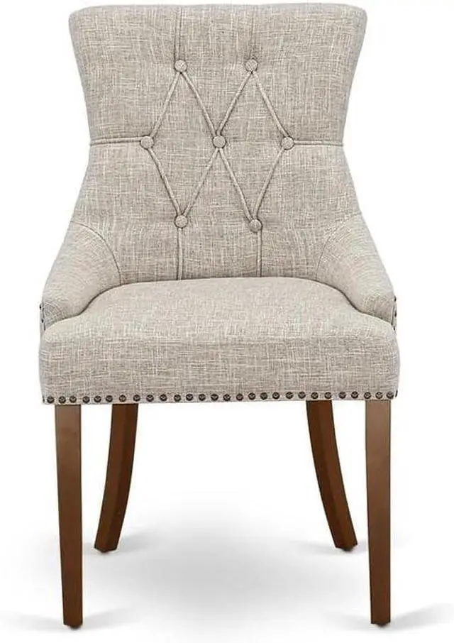 Alt view image 4 of 7 - East West Furniture FRP3T05 Friona Parson Dining Chairs - Button Tufted Nailhead Trim Doeskin Linen Fabric Upholstered Chairs, Set of 2, Mahogany