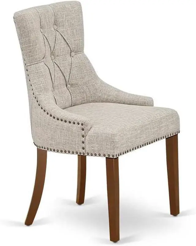 Alt view image 5 of 7 - East West Furniture FRP3T05 Friona Parson Dining Chairs - Button Tufted Nailhead Trim Doeskin Linen Fabric Upholstered Chairs, Set of 2, Mahogany