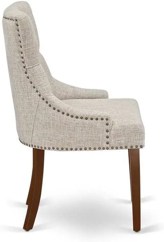 Alt view image 6 of 7 - East West Furniture FRP3T05 Friona Parson Dining Chairs - Button Tufted Nailhead Trim Doeskin Linen Fabric Upholstered Chairs, Set of 2, Mahogany