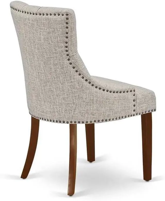 Alt view image 7 of 7 - East West Furniture FRP3T05 Friona Parson Dining Chairs - Button Tufted Nailhead Trim Doeskin Linen Fabric Upholstered Chairs, Set of 2, Mahogany