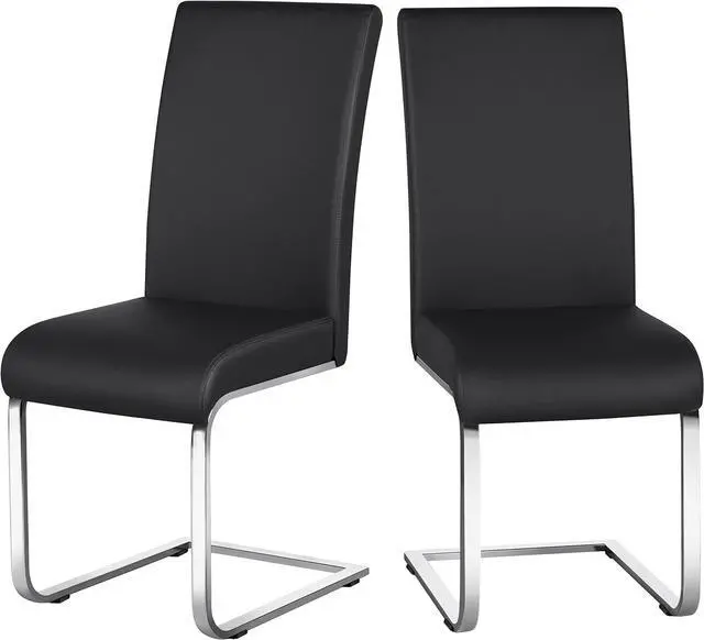 Main image of Yaheetech Faux Leather Dining Chairs High Back Black Chairs, 2Pcs