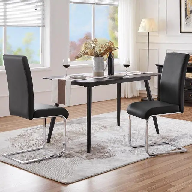 Alt view image 2 of 7 - Yaheetech Faux Leather Dining Chairs High Back Black Chairs, 2Pcs