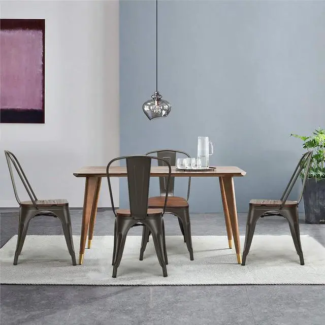 Alt view image 2 of 7 - DORTALA Dining Chairs Set of 4, Metal Stackable Dining Chair w/Wood Seat and Rubber Protectors, Kitchen Side Chair, Comfortable Backrest Dining Chairs for Dining Room, Kitchen, Grey