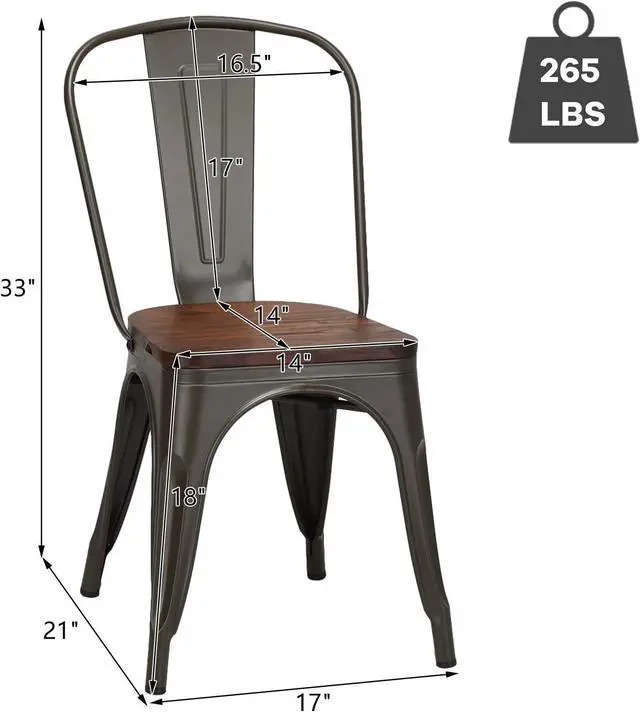 Alt view image 3 of 7 - DORTALA Dining Chairs Set of 4, Metal Stackable Dining Chair w/Wood Seat and Rubber Protectors, Kitchen Side Chair, Comfortable Backrest Dining Chairs for Dining Room, Kitchen, Grey