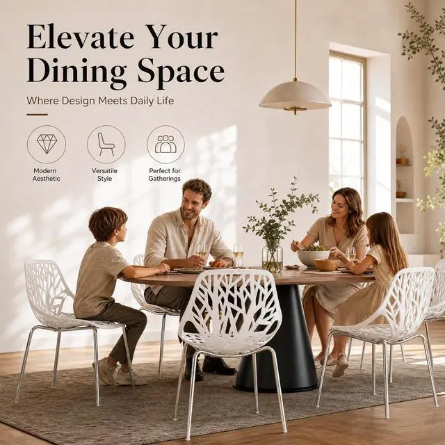 Alt view image 3 of 7 - Karl home Stackable Dining Chairs Set of 4, 3-Step Assembly, 350LBS, White