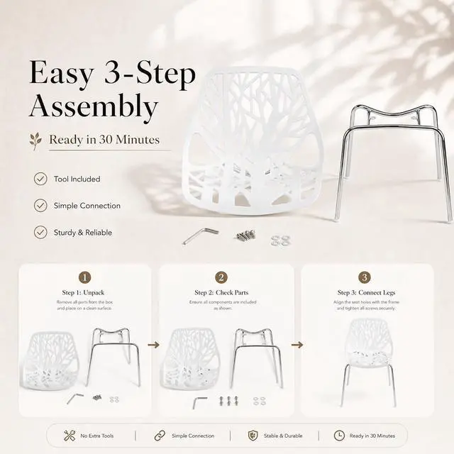 Alt view image 4 of 7 - Karl home Stackable Dining Chairs Set of 4, 3-Step Assembly, 350LBS, White