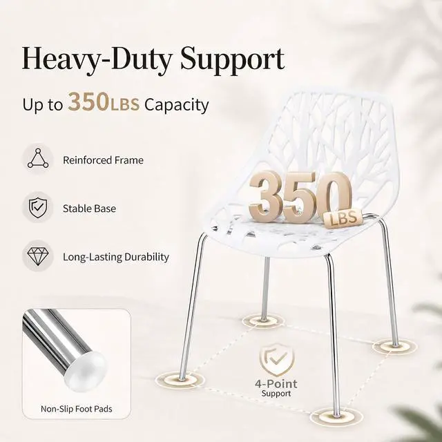 Alt view image 5 of 7 - Karl home Stackable Dining Chairs Set of 4, 3-Step Assembly, 350LBS, White
