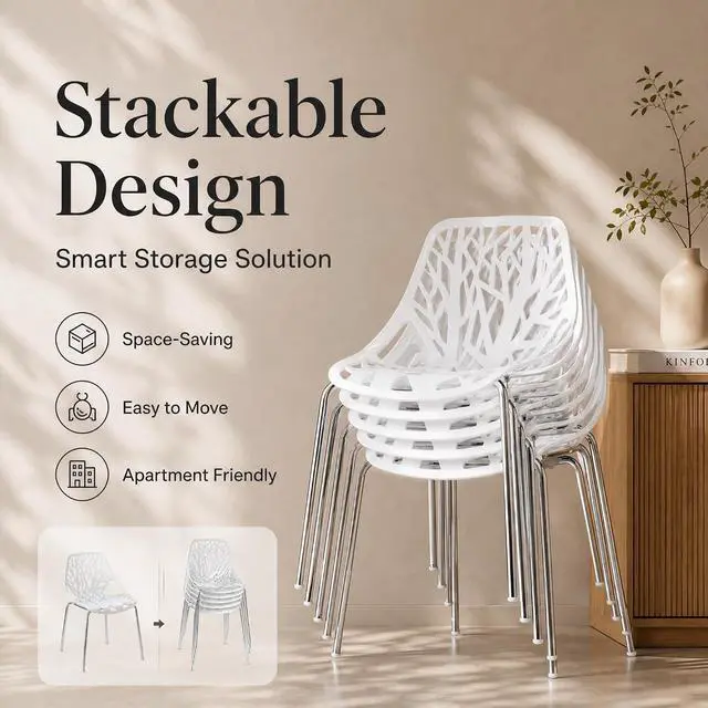 Alt view image 6 of 7 - Karl home Stackable Dining Chairs Set of 4, 3-Step Assembly, 350LBS, White