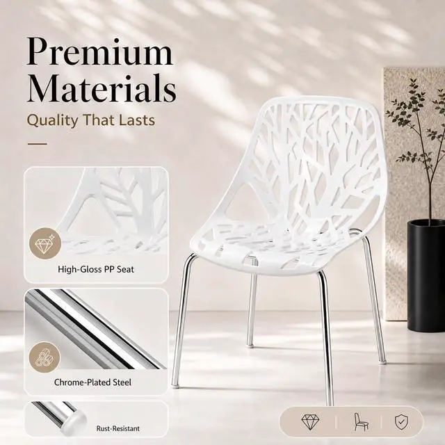 Alt view image 7 of 7 - Karl home Stackable Dining Chairs Set of 4, 3-Step Assembly, 350LBS, White