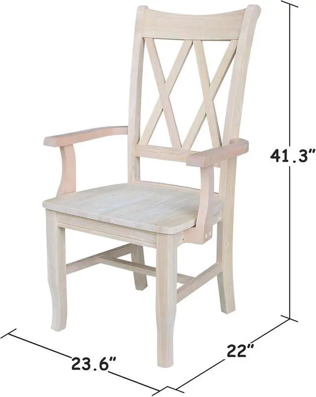 Alt view image 2 of 7 - IC International Concepts Solid Wood Double X-Back Arm Chair, Unfinished