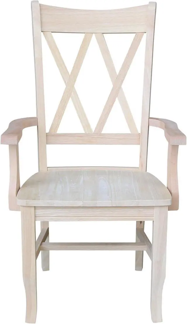 Alt view image 7 of 7 - IC International Concepts Solid Wood Double X-Back Arm Chair, Unfinished