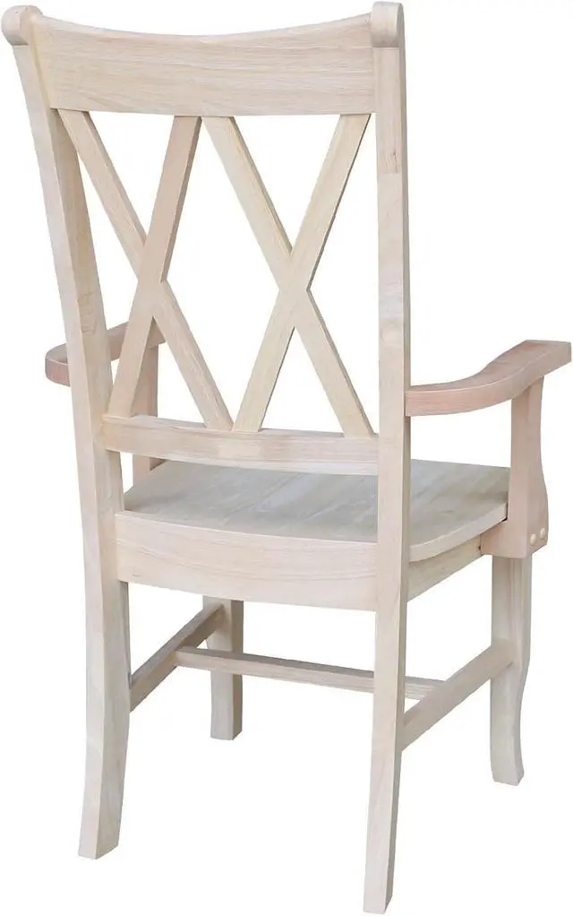 Alt view image 6 of 7 - IC International Concepts Solid Wood Double X-Back Arm Chair, Unfinished
