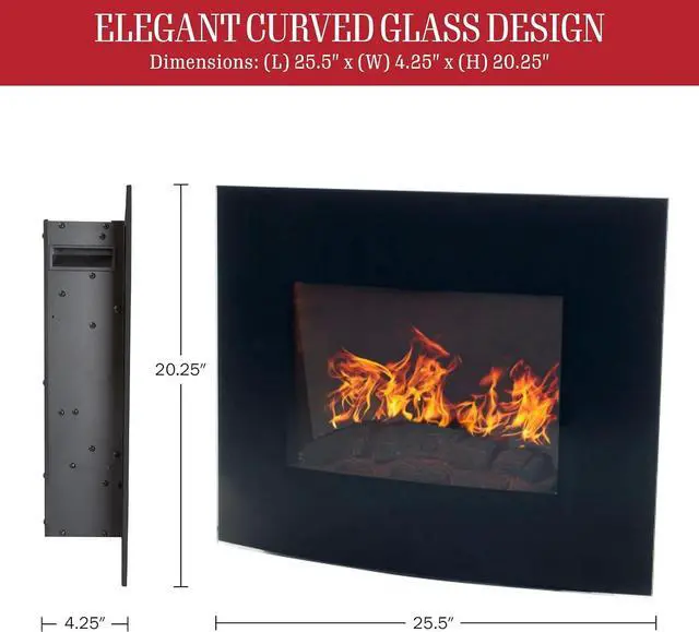 Alt view image 3 of 7 - Northwest Wall Mounted Electric Fireplace, Black, 25.5 x 4 x 20.25