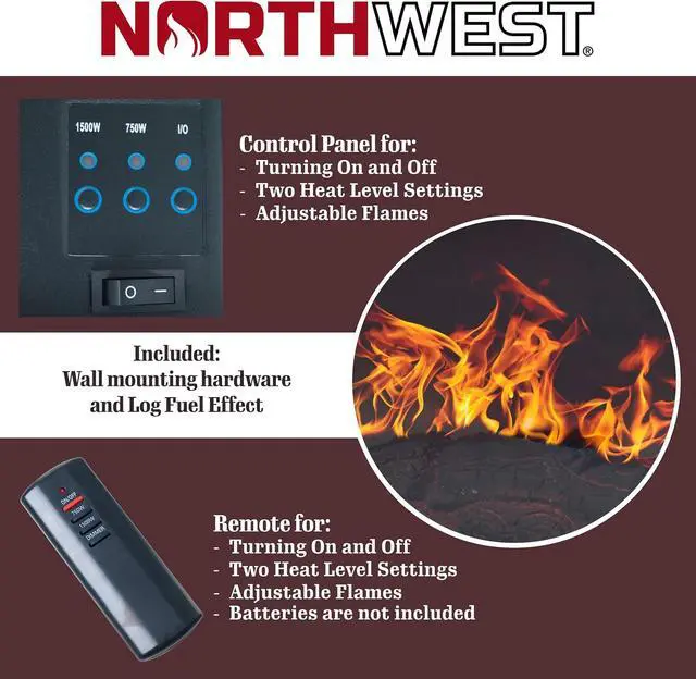 Alt view image 4 of 7 - Northwest Wall Mounted Electric Fireplace, Black, 25.5 x 4 x 20.25