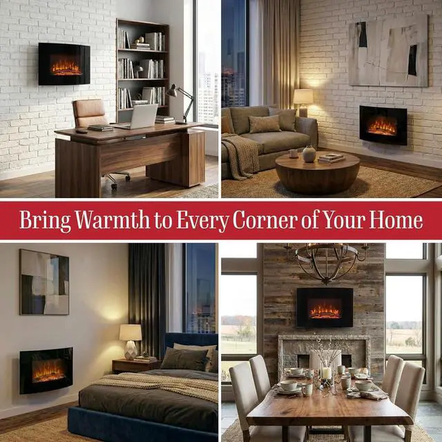 Alt view image 5 of 7 - Northwest Wall Mounted Electric Fireplace, Black, 25.5 x 4 x 20.25