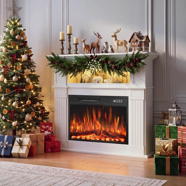 Alt view image 2 of 7 - BOSSIN 23 inch Electric Fireplace Insert with Stove Heater for TV Stand,LED Realistic Flame,Recessed Mounted Fireplace Heater with Remote Control,Fireplace with Adjustable Flame, Timer 750/1500W